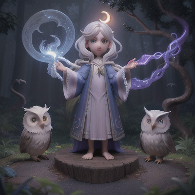 Image For Post | Anime, manga, Nervous young wizard, silver hair held in place by a crescent moon hairpin, in a dark enchanted forest, hesitantly casting a swirling spell, a timid owl perched on a gnarled branch, flowing wizard robes with celestial patterns, dreamy and ethereal image style, eerie yet hopeful atmosphere - [AI Art, Anime Spectacles ](https://hero.page/examples/anime-spectacles-stable-diffusion-prompt-library)