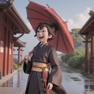 Image For Post Anime, samurai, umbrella, laughter, success, train, HD, 4K, AI Generated Art