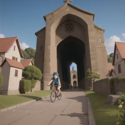 Image For Post Anime, bicycle, wormhole, cathedral, village, confusion, HD, 4K, AI Generated Art