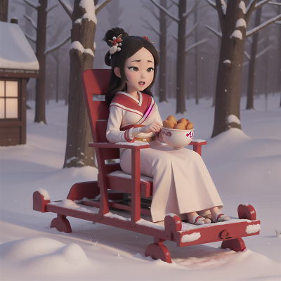 Image For Post Anime, snow, geisha, sled, park, bus, HD, 4K, AI Generated Art