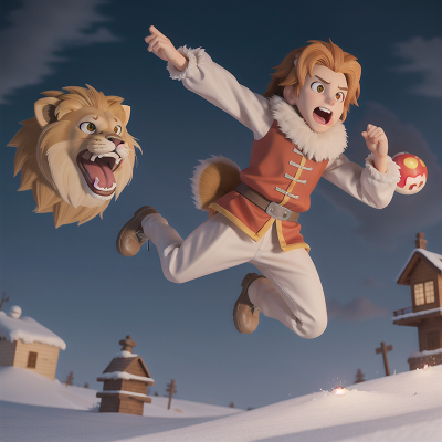 Image For Post Anime, ghost, hero, jumping, sled, lion, HD, 4K, AI Generated Art