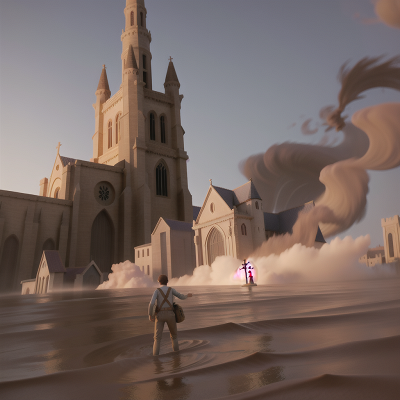 Image For Post Anime, cathedral, archaeologist, flood, flying, sandstorm, HD, 4K, AI Generated Art
