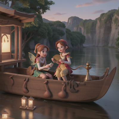 Image For Post Anime, fairy, boat, monkey, ancient scroll, romance, HD, 4K, AI Generated Art