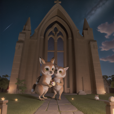 Image For Post Anime, kangaroo, stars, owl, cathedral, key, HD, 4K, AI Generated Art