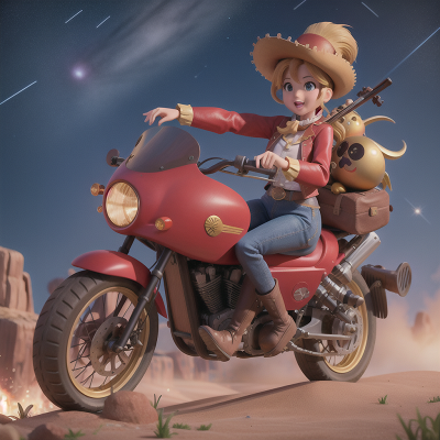 Image For Post Anime, violin, golden egg, motorcycle, meteor shower, wild west town, HD, 4K, AI Generated Art