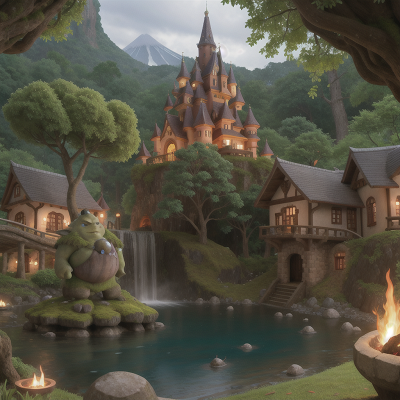 Image For Post Anime, enchanted forest, volcano, waterfall, ogre, castle, HD, 4K, AI Generated Art