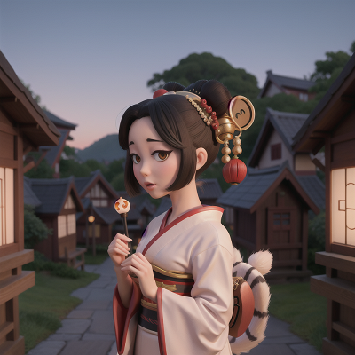 Image For Post Anime, village, geisha, ghostly apparition, scientist, tiger, HD, 4K, AI Generated Art