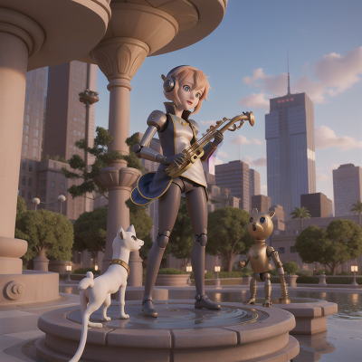 Image For Post Anime, robotic pet, saxophone, skyscraper, knight, fountain, HD, 4K, AI Generated Art