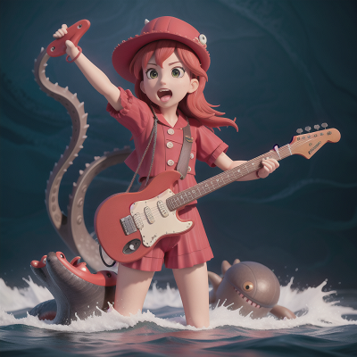 Image For Post Anime, river, electric guitar, singing, kraken, knight, HD, 4K, AI Generated Art