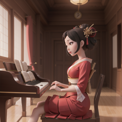 Image For Post Anime, geisha, hail, school, holodeck, piano, HD, 4K, AI Generated Art