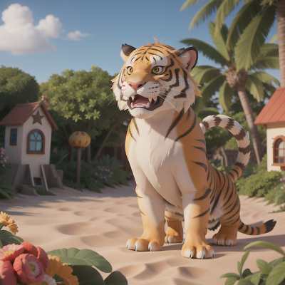 Image For Post Anime, sabertooth tiger, beach, clock, carnival, garden, HD, 4K, AI Generated Art