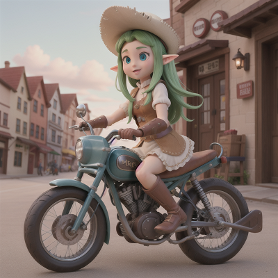 Image For Post Anime, elf, bakery, bicycle, wild west town, motorcycle, HD, 4K, AI Generated Art