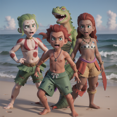 Image For Post Anime, zombie, alligator, ocean, tribal warriors, queen, HD, 4K, AI Generated Art