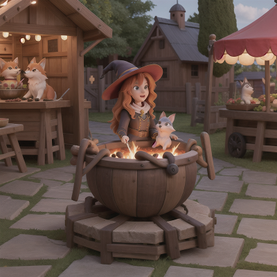 Image For Post Anime, witch's cauldron, knights, fox, market, circus, HD, 4K, AI Generated Art