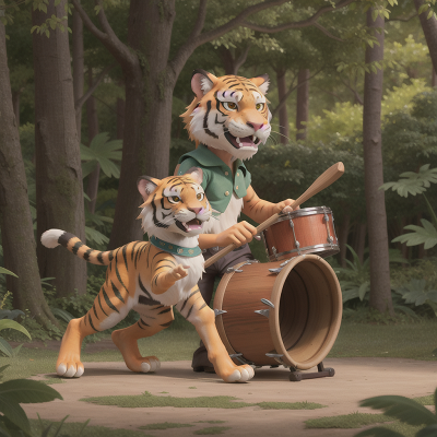 Image For Post Anime, enchanted forest, drum, confusion, sabertooth tiger, market, HD, 4K, AI Generated Art