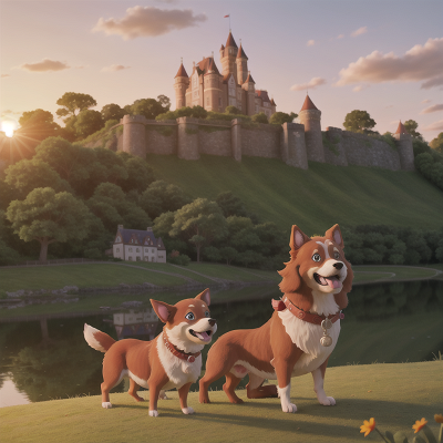 Image For Post Anime, laughter, sunrise, dog, farmer, castle, HD, 4K, AI Generated Art