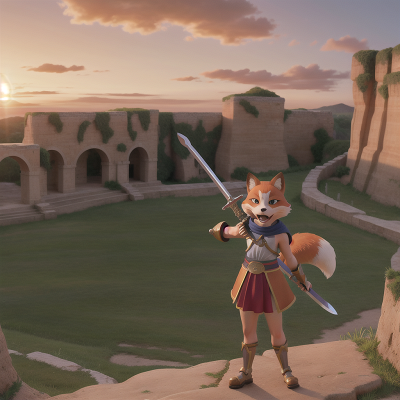 Image For Post Anime, gladiator, fox, sword, rocket, sunrise, HD, 4K, AI Generated Art