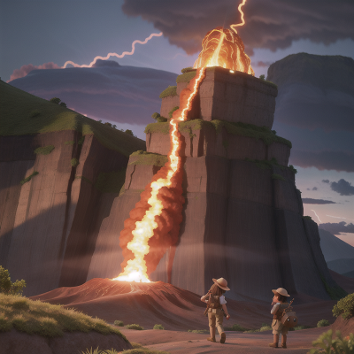 Image For Post Anime, joy, archaeologist, thunder, volcano, sunset, HD, 4K, AI Generated Art