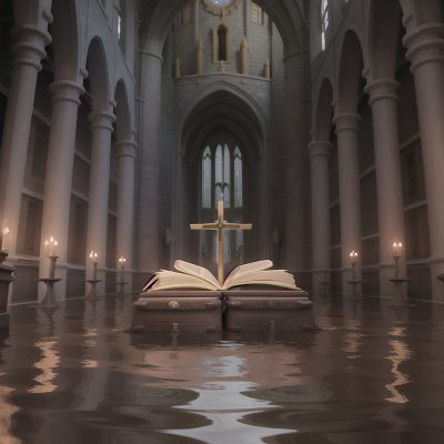 Image For Post Anime, flood, spaceship, cathedral, treasure, spell book, HD, 4K, AI Generated Art