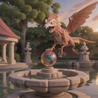 Image For Post Anime, pterodactyl, fountain, sunrise, crystal ball, market, HD, 4K, AI Generated Art