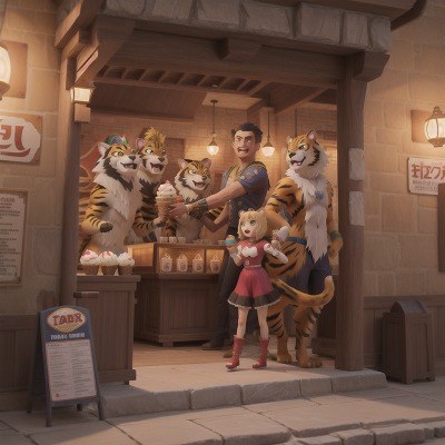 Image For Post Anime, werewolf, energy shield, sabertooth tiger, pharaoh, ice cream parlor, HD, 4K, AI Generated Art