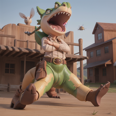 Image For Post Anime, wild west town, alligator, anger, confusion, helicopter, HD, 4K, AI Generated Art