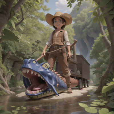 Image For Post Anime, cowboys, treasure, alligator, river, jungle, HD, 4K, AI Generated Art