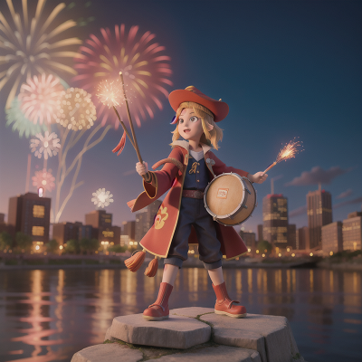 Image For Post Anime, drum, city, fireworks, wizard, fire, HD, 4K, AI Generated Art