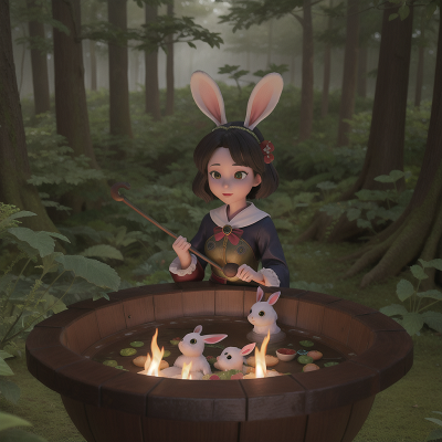 Image For Post Anime, enchanted forest, witch's cauldron, rabbit, geisha, fog, HD, 4K, AI Generated Art