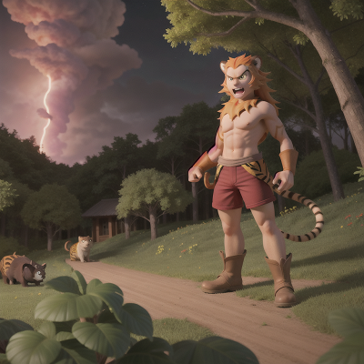 Image For Post Anime, tornado, anger, enchanted forest, farmer, sabertooth tiger, HD, 4K, AI Generated Art