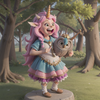 Image For Post Anime, laughter, troll, owl, unicorn, harp, HD, 4K, AI Generated Art