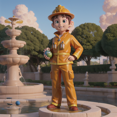 Image For Post Anime, alien planet, firefighter, fountain, statue, golden egg, HD, 4K, AI Generated Art