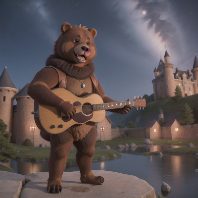 Image For Post Anime, bear, meteor shower, wind, musician, medieval castle, HD, 4K, AI Generated Art