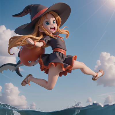 Image For Post Anime, shark, witch, jumping, beach, sushi, HD, 4K, AI Generated Art
