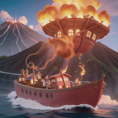 Image For Post Anime, flying, angel, volcano, boat, treasure chest, HD, 4K, AI Generated Art