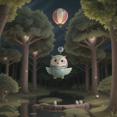 Image For Post Anime, space, enchanted forest, owl, swamp, balloon, HD, 4K, AI Generated Art