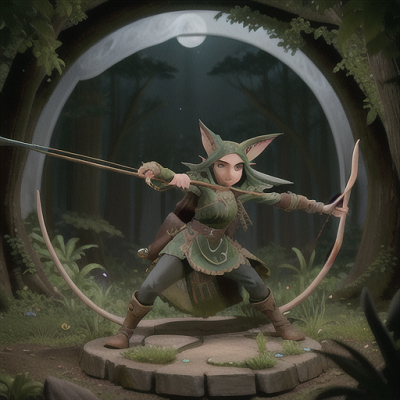 Image For Post Anime Art, Stealthy elven archer, distinct curved elf ears with silver piercings, dense forest setting during moonlit n