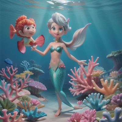 Image For Post Anime Art, Curious mermaid boy, shimmering silver hair and a vibrant fish tail, in the depths of a bright coral reef