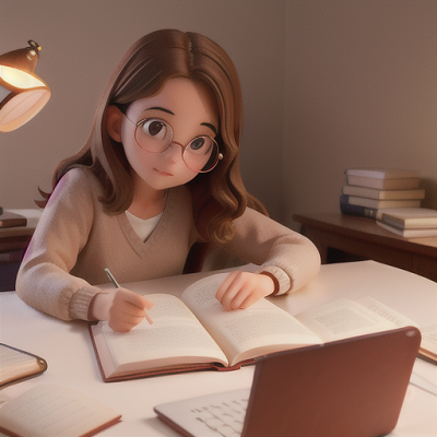 Image For Post Anime Art, Hardworking student, wavy brown hair with glasses, in a cozy bedroom