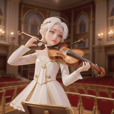 Image For Post Anime Art, Talented violinist prodigy, angelic white hair and golden eyes, in an opulent concert hall