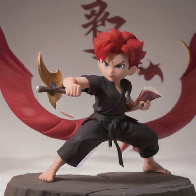 Image For Post Anime Art, Determined martial artist, spiky red hair and sharp eyes, in a serene dojo setting