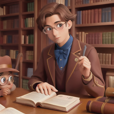 Image For Post Anime Art, Bookworm uncle, glasses and neat brown hair, in a family library