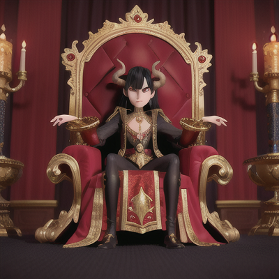Image For Post Anime Art, Enigmatic demon prince, black hair with horns and golden eyes, amidst a lavish throne room