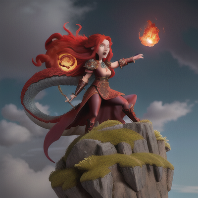 Image For Post | Anime, manga, Majestic dragon sorceress, fiery red hair with horns, atop a towering mountain peak, commanding a mighty dragon, storm clouds billowing around them, black leather armor with an ornate necklace, high contrast and dramatic anime style, a scene of awe and power - [AI Art, Anime Characters with Necklaces ](https://hero.page/examples/anime-characters-with-necklaces-stable-diffusion-prompt-library)