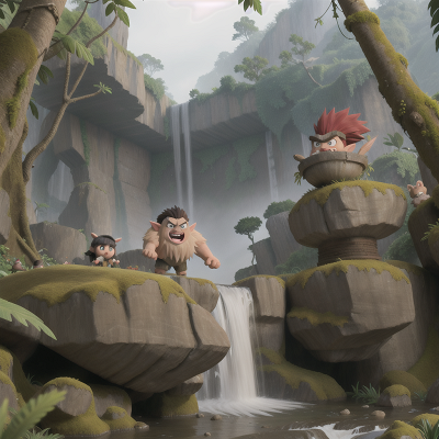 Image For Post Anime, anger, waterfall, fog, troll, jungle, HD, 4K, AI Generated Art