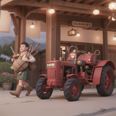 Image For Post Anime, tractor, bagpipes, flying carpet, sasquatch, market, HD, 4K, AI Generated Art