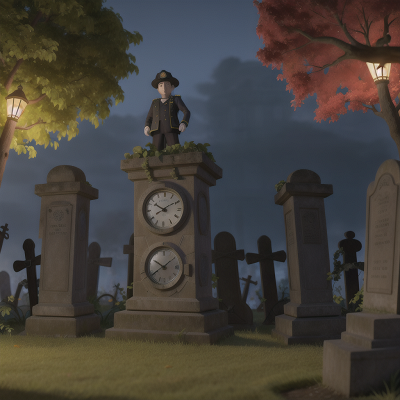 Image For Post Anime, haunted graveyard, police officer, queen, clock, garden, HD, 4K, AI Generated Art
