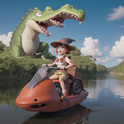 Image For Post Anime, alligator, bicycle, witch's cauldron, hovercraft, tribal warriors, HD, 4K, AI Generated Art