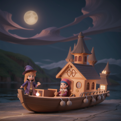Image For Post Anime, hat, wizard's hat, flying carpet, boat, vampire's coffin, HD, 4K, AI Generated Art
