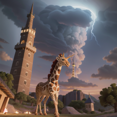 Image For Post Anime, thunder, giraffe, tower, unicorn, zebra, HD, 4K, AI Generated Art